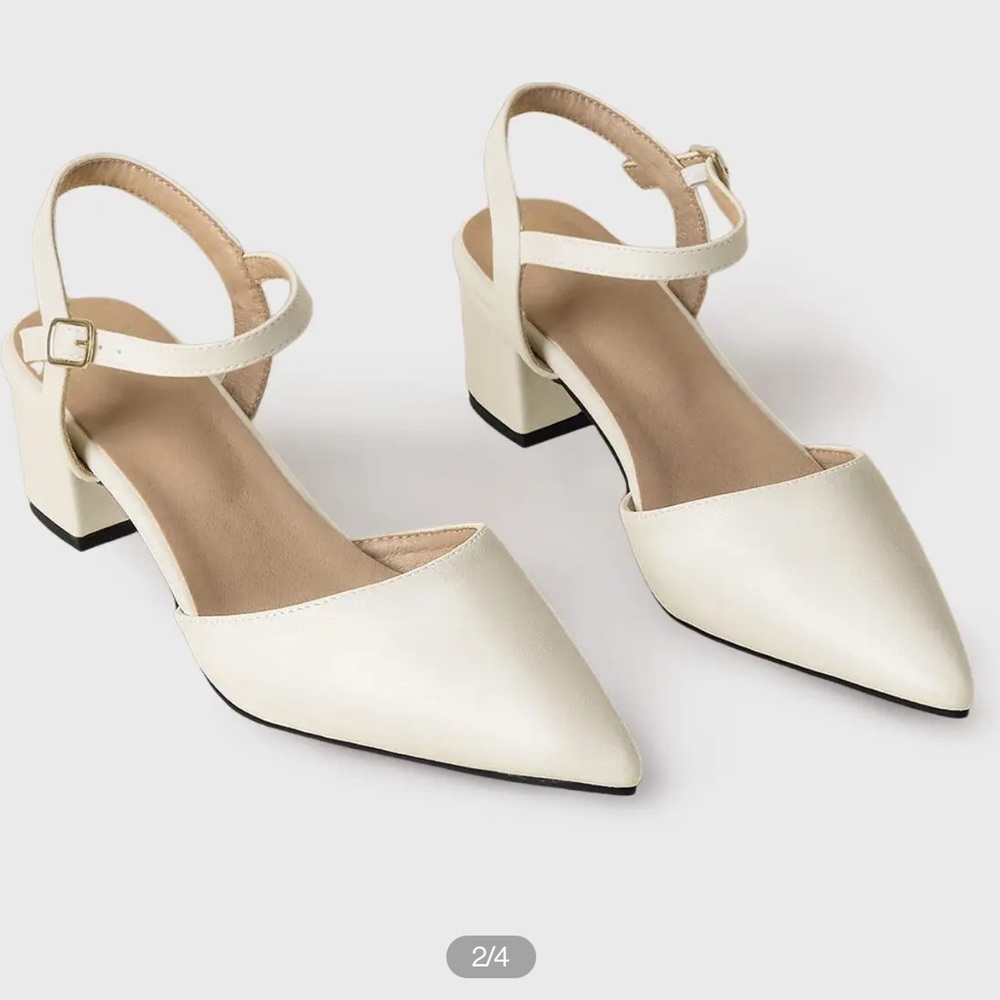 Azazie pointed toe ankle strap heels ivory